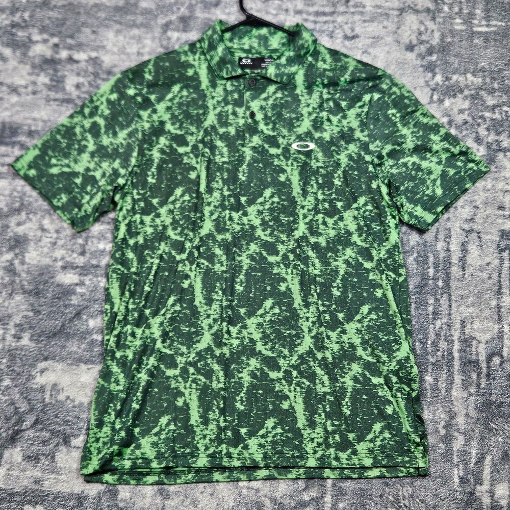 Oakley Hydrolix Regular Fit Golf Polo Shirt Mens S Green Marble Jaquard Stretch
